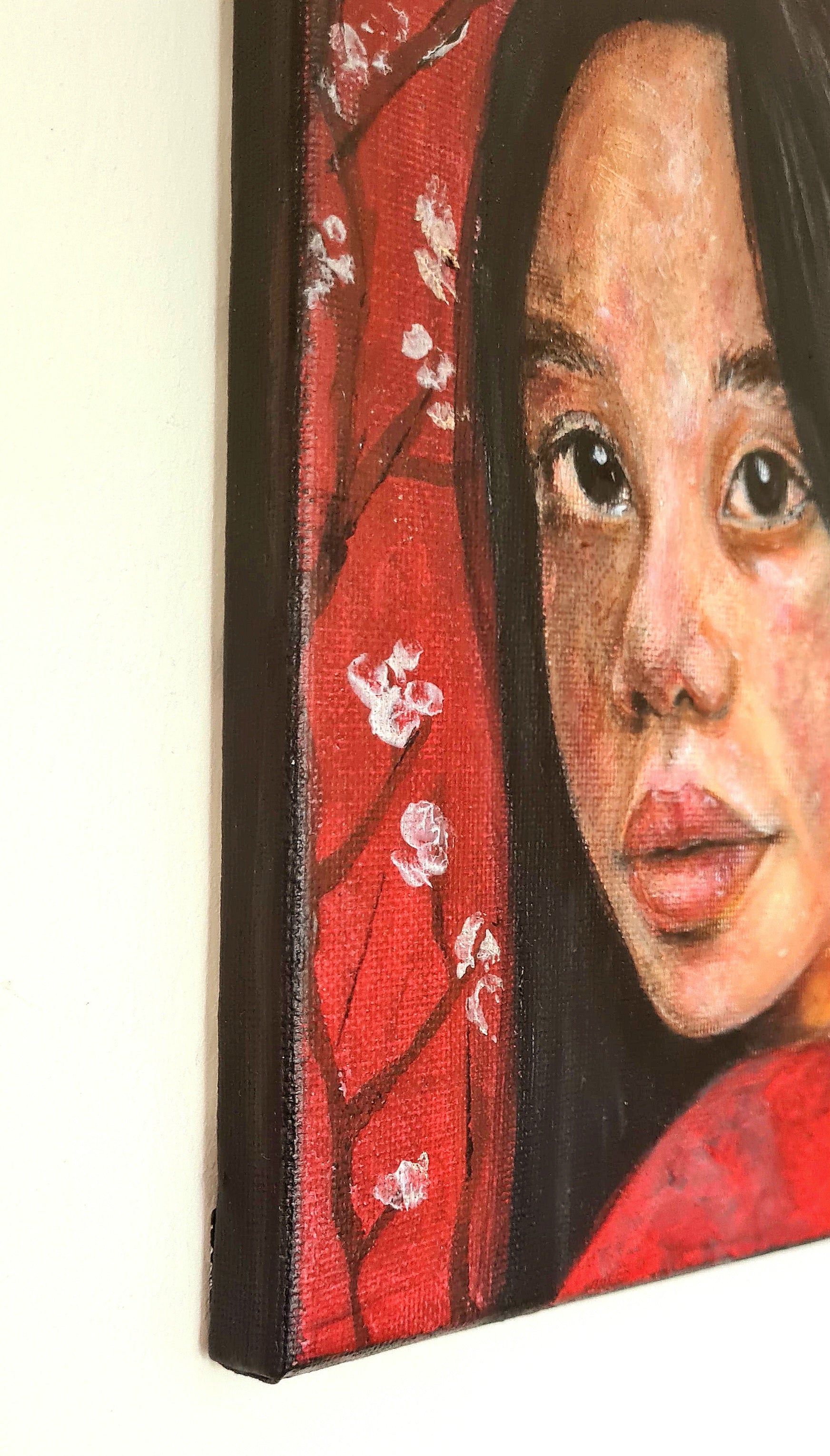 Enchanting Sakura painting an original acrylic painting of a captivating girl amidst blooming Sakura