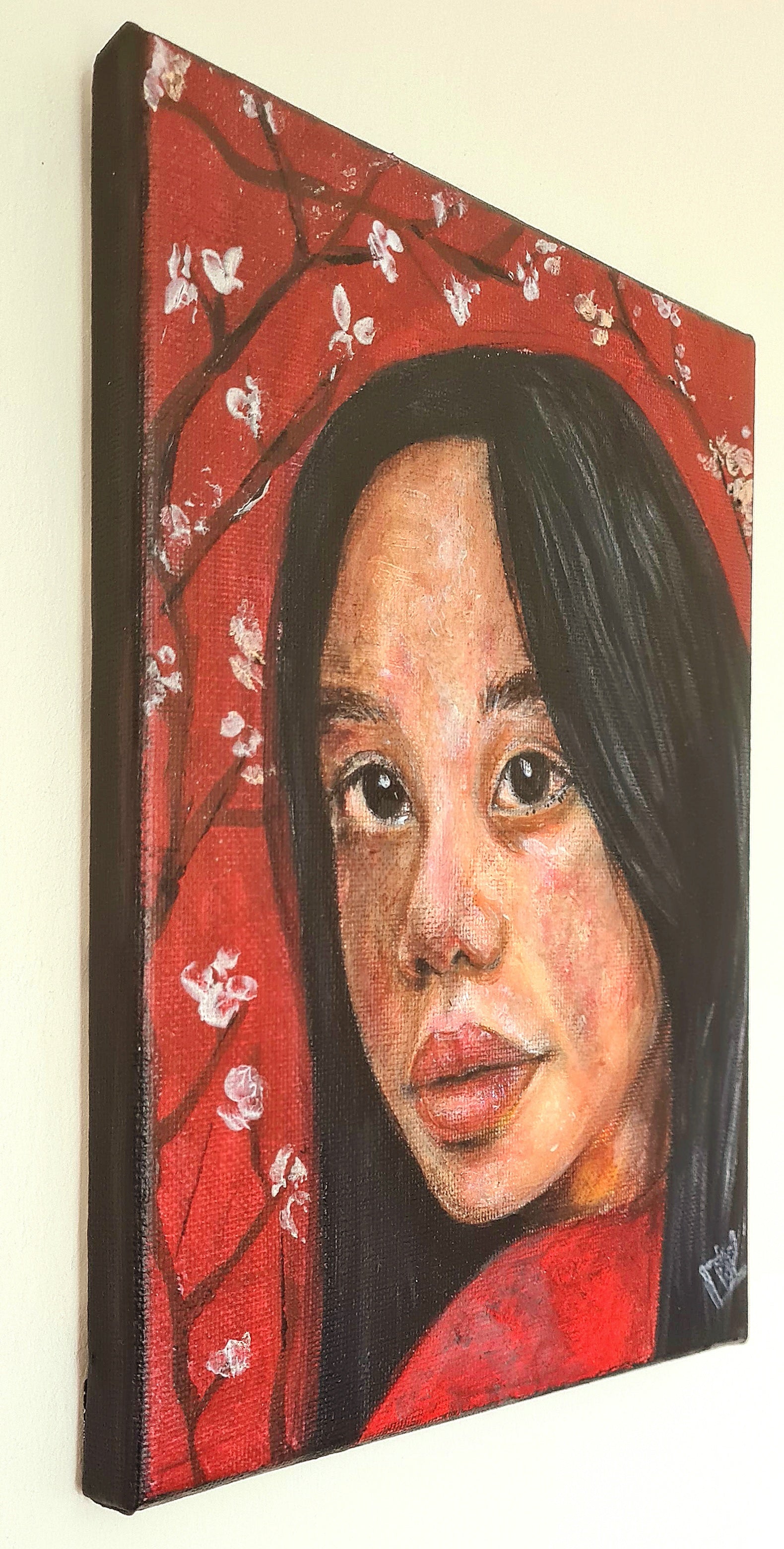 Enchanting Sakura painting an original acrylic painting of a captivating girl amidst blooming Sakura
