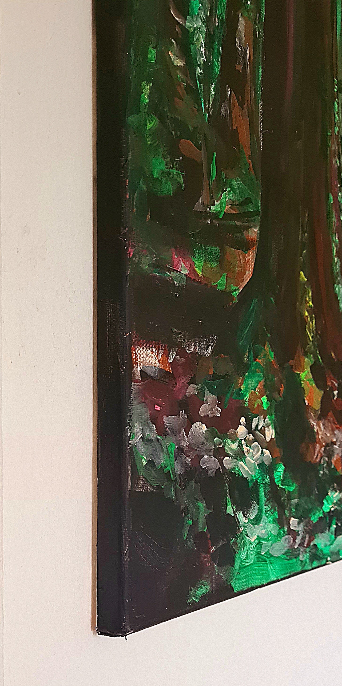 Forest Reverie Painting an original acrylic painting with tall, sun-dappled trees in this serene forest
