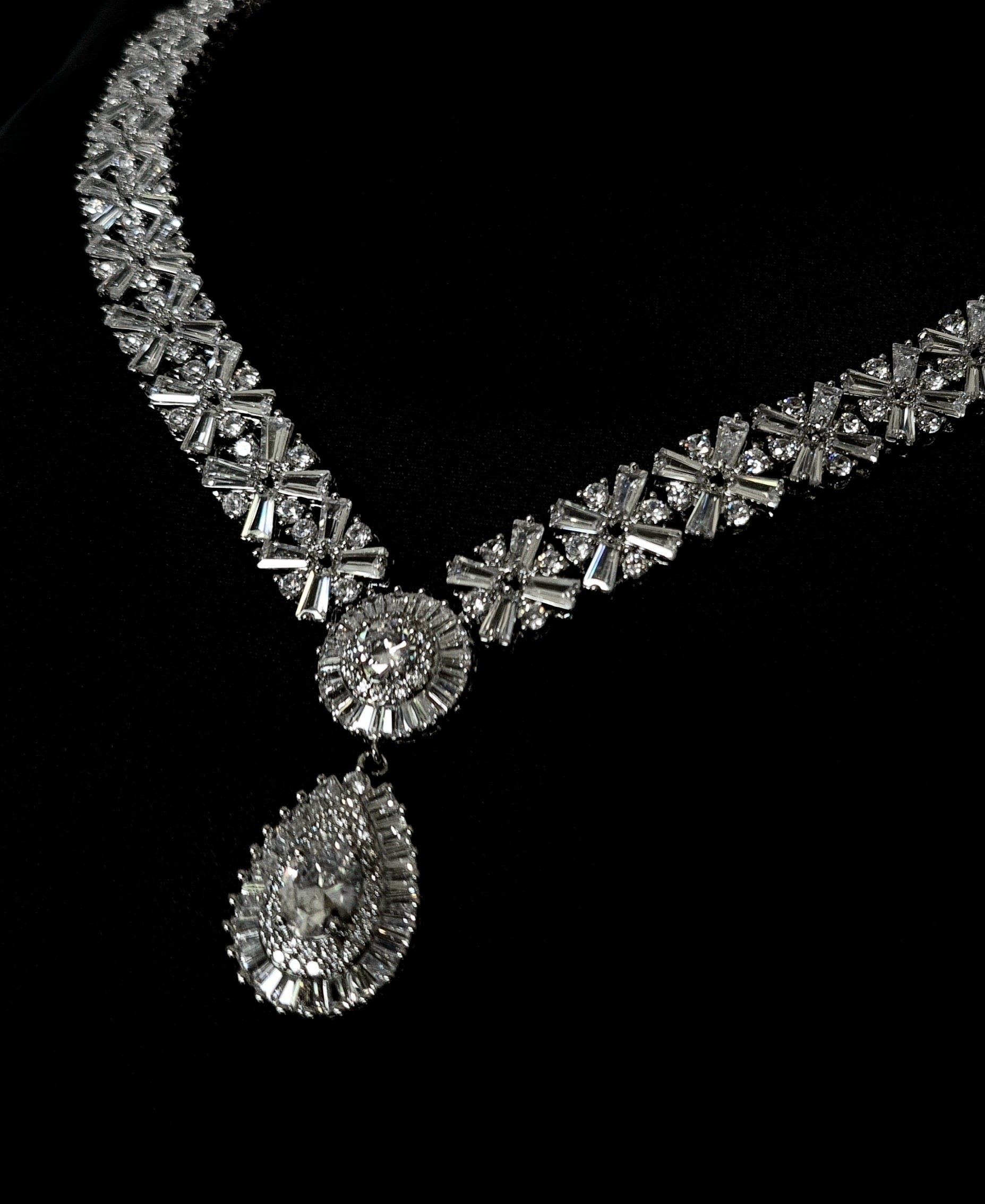 Elenore Necklace with exquisite cubic zirconia stones and set in gleaming silver plating