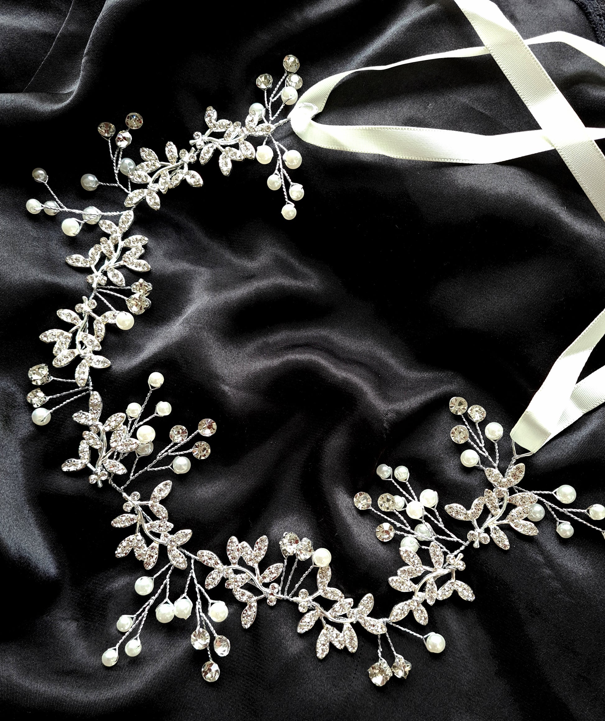Fairy Hairband adorned with shimmering pearls and rhinestones on silver wire