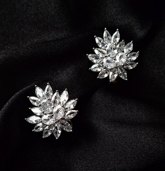 Cathy Earrings featuring exquisite cubic zirconia stones set in gleaming silver.