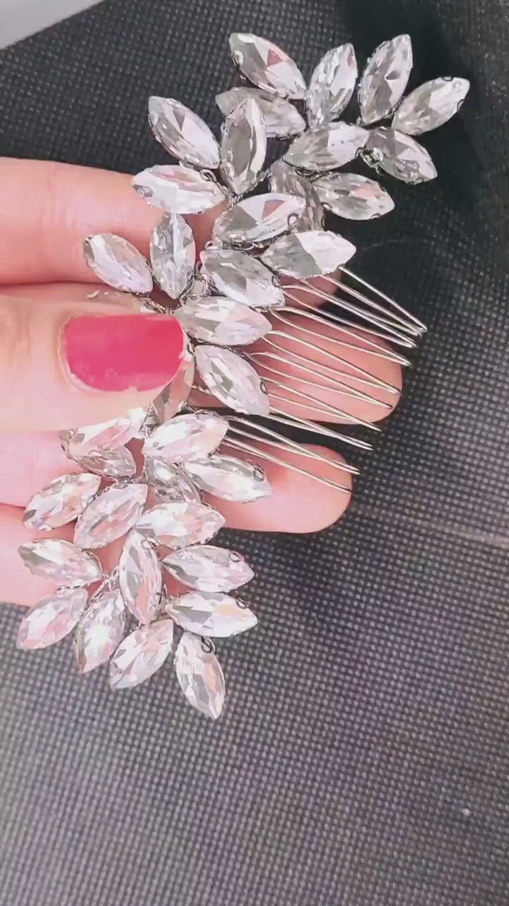 Ella Bridal Hair Comb showcasing its intricate design featuring sparkling cubic zirconia stones set in gleaming silver