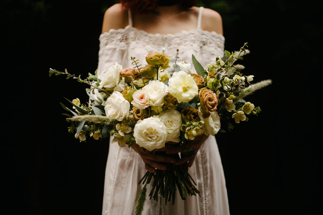 bride holding a bridal bouquet.