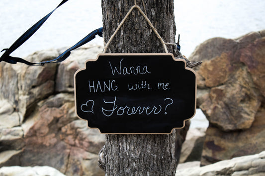 a sign with text saying will you hang out with me forever