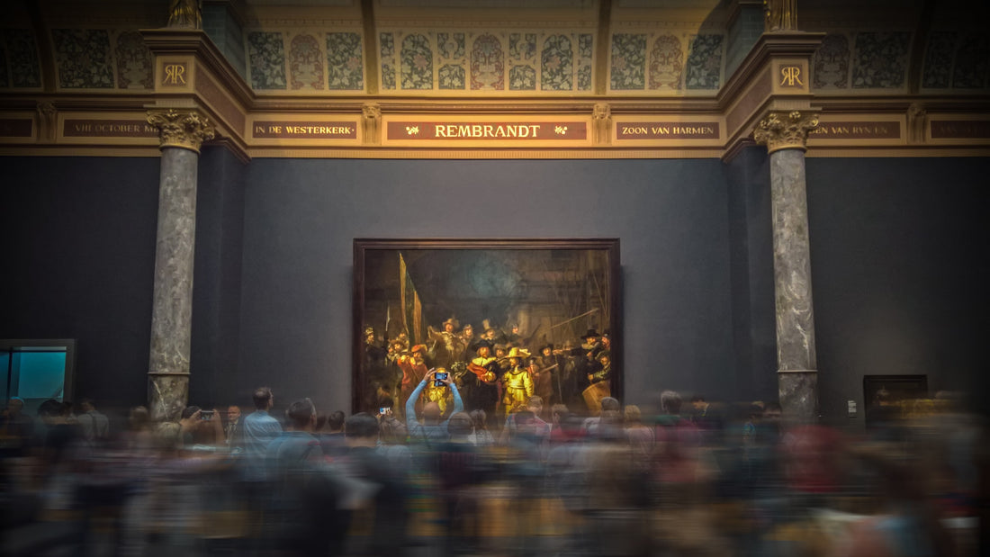 A photo at the Rijksmuseum in Amsterdam. Painting is called The Night Watch.