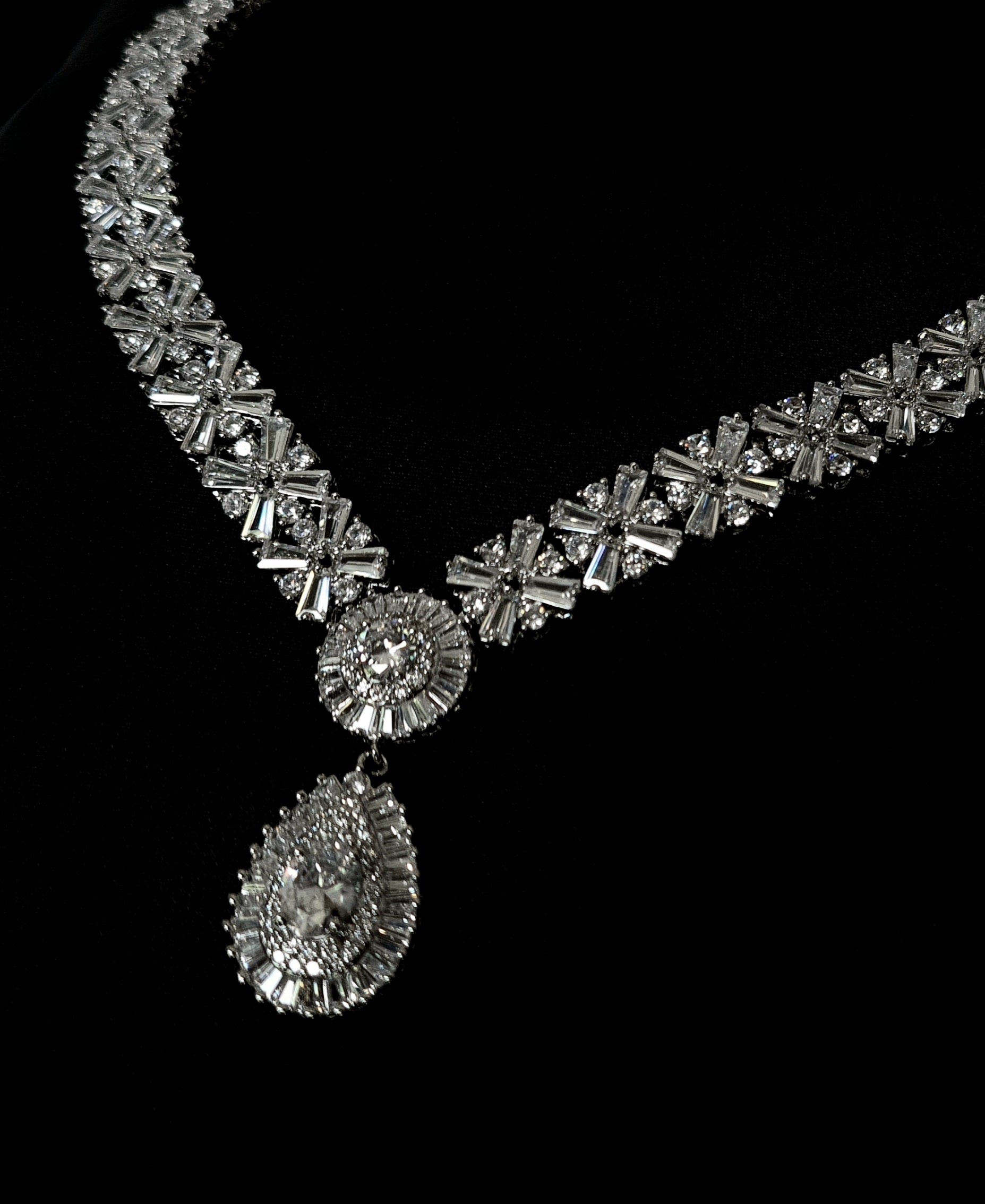  Elenore Necklace with exquisite cubic zirconia stones and set in gleaming silver plating